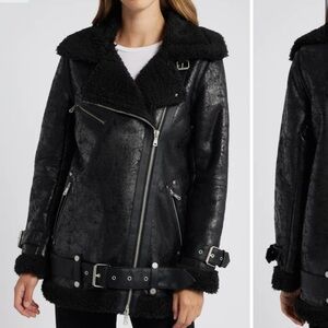 Avec Les Filles Faux Shearling Biker Jacket